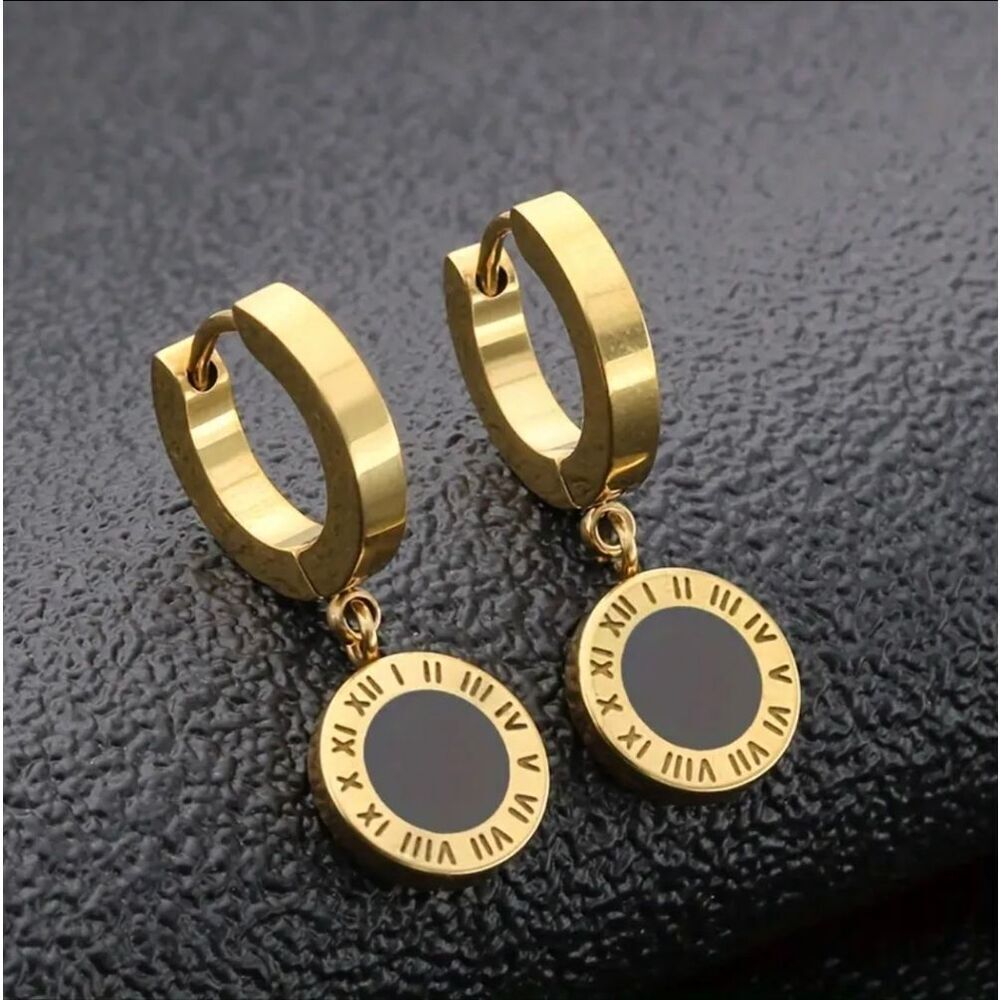 18k Gold Plated Roman Numeral Earrings